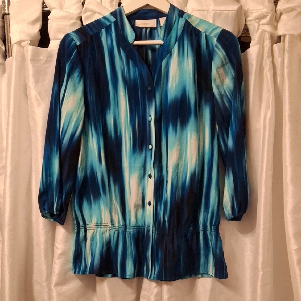 Chico's Teal and Navy Women's Blouse XS
